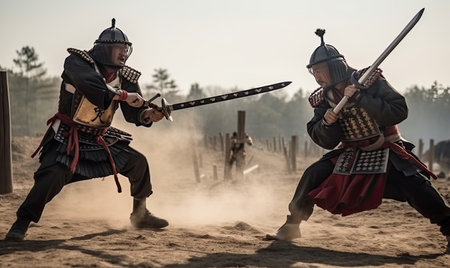 The samurai brandished his katana in the fight Creating using generative AI toolsの素材