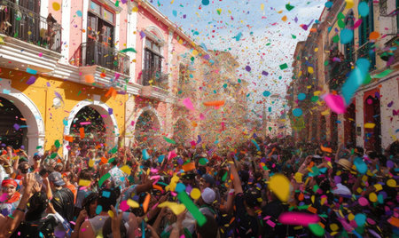 The streets were filled with colorful confetti Creating using generative AI toolsの素材