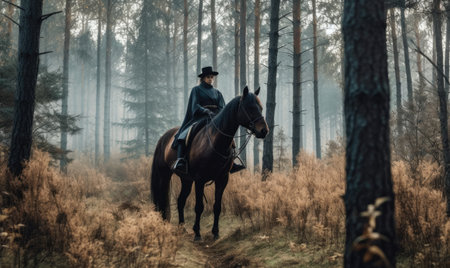 The wanderer rode his horse through the forest Creating using generative AI toolsの素材