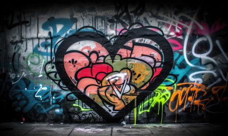Street art graffiti featuring a heart symbol Creating using generative AI toolsの素材