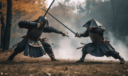 The sound of clashing katanas filled the air as the two samurai fought Creating using generative AI toolsの素材