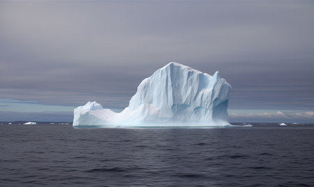 Ship cautiously navigates around floating iceberg Creating using generative AI toolsの素材