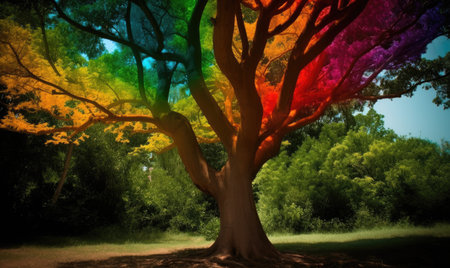 The rainbow trees create a mesmerizing scene in the forest Creating using generative AI toolsの素材