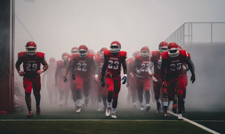 Team of players storming the football field Creating using generative AI toolsの素材