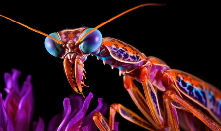 Detailed view of a captivating praying mantis Creating using generative AI toolsの素材