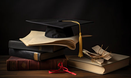 Commemorate your achievement with a graduation cap and diploma. Creating using generative AI toolsの素材