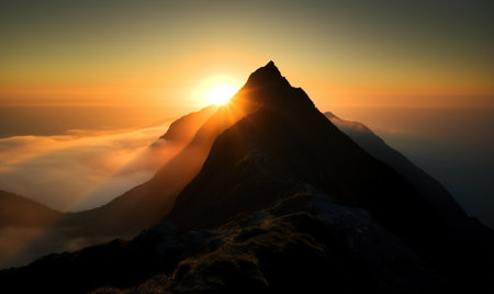 sunset over a mountain, light black and dark amber Creating using generative AI toolsの素材
