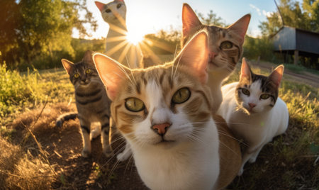 Capture the adorable essence of cats in a stunning macrophotography selfie. Creating using generative AI toolsの素材