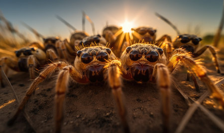 Arachnid selfie: Spider captures a stunning close-up showcasing its intricate web. Creating using generative AI toolsの素材
