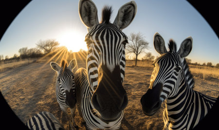 Zebra selfie: Striped beauty strikes a pose in the African savannah. Creating using generative AI toolsの素材