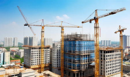 Site of new residential buildings with building materials and equipment. Creating using generative AI toolsの素材