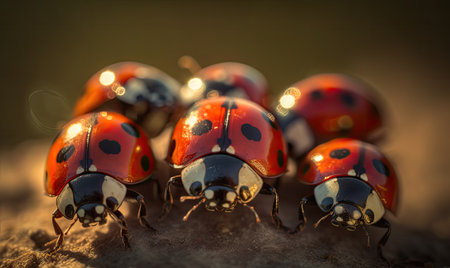 Ladybug strikes a pose and snaps a perfect selfie on a leaf. Creating using generative AI toolsの素材
