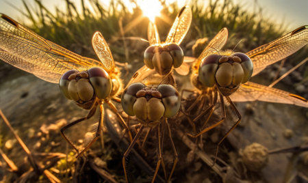 Stunning dragonfly captures a mesmerizing selfie in mid-flight. Creating using generative AI toolsの素材