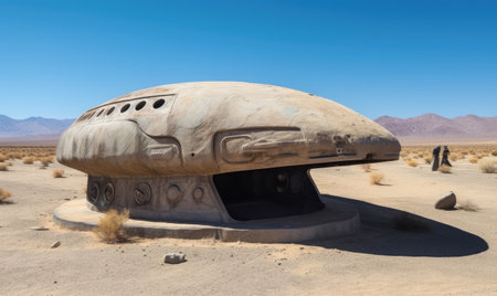 The mystery of the abandoned alien spaceship in the desert Creating using generative AI toolsの素材