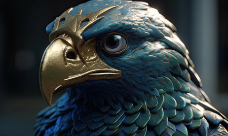 The majestic anthropomorphic eagle stands tall, adorned in formidable military armor. Creating using generative AI toolsの素材