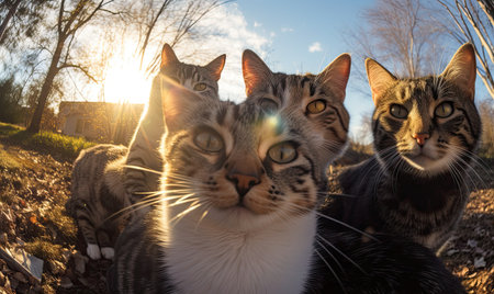 Discover the enchanting world of cats through a mesmerizing macrophotography selfie. Creating using generative AI toolsの素材