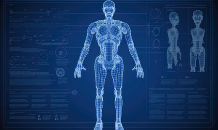 Infographic blueprint showcases the precise engineering and assembly of a robot. Creating using generative AI toolsの素材