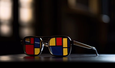 The vibrant hues of the color glasses on the sunglasses added flair. Creating using generative AI toolsの素材