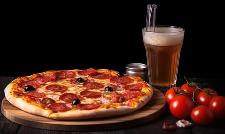 Bite into the irresistible combination of pepperoni, tomatoes, and melted cheese Creating using generative AI toolsの素材