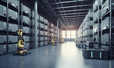 The warehouse of tomorrow with autonomous machines. Creating using generative AI toolsの素材