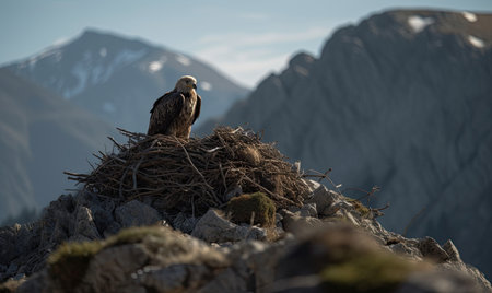 The eagle's nest, nestled high in the mountain, was a sight to behold Creating using generative AI toolsの素材