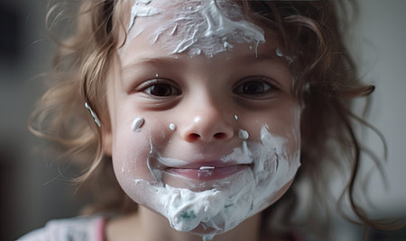 Happy boy enjoying a cup of yogurt Creating using generative AI toolsの素材
