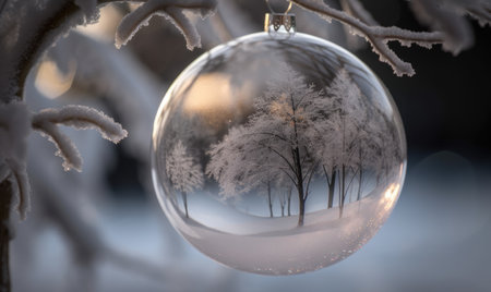 A snowy landscape captured in a glass orb Creating using generative AI toolsの素材