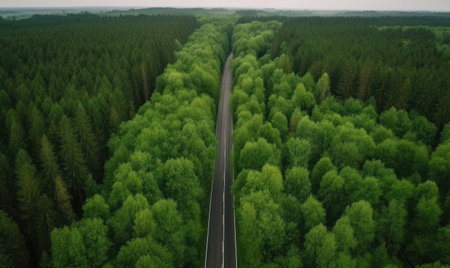 Scenic summer road trip through verdant woodland Creating using generative AI toolsの素材