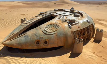 The secrets uncovered from the alien spaceship found in the desert Creating using generative AI toolsの素材