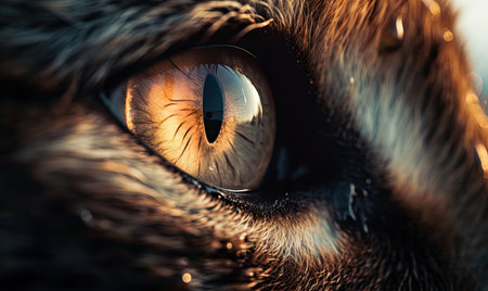 Stunning reflection in the eye of a cat in macro view Creating using generative AI toolsの素材