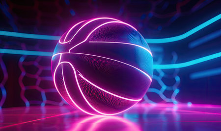 Glowing basketball with vibrant lines against a colorful canvas Creating using generative AI toolsの素材