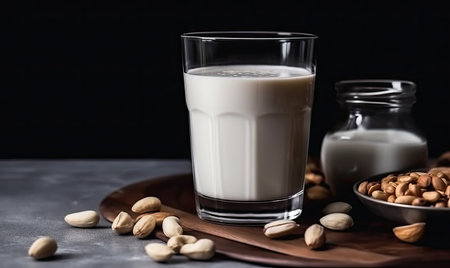 Savor the delightful combination of a nutty latte in a glass. Creating using generative AI toolsの素材