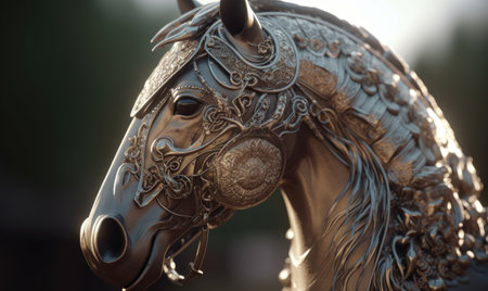 Witness the strength and resilience of the anthropomorphic horse as it charges forth in military armor. Creating using generative AI toolsの素材