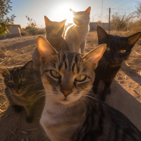 Get up close and personal with cats in a captivating macrophotography selfie. Creating using generative AI toolsの素材