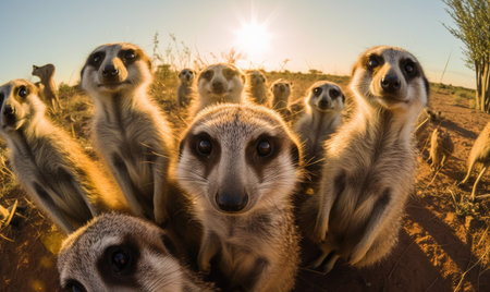 Meerkat's selfie captures its adorable features and social nature. Creating using generative AI toolsの素材