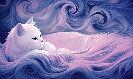 The blue swirly background added a sense of movement and energy to the artwork of the cat. Creating using generative AI toolsの素材
