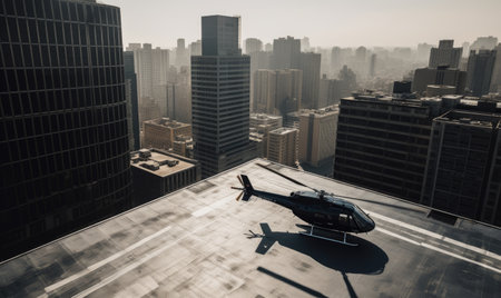 The helicopter lands on the roof of a commercial building Creating using generative AI toolsの素材