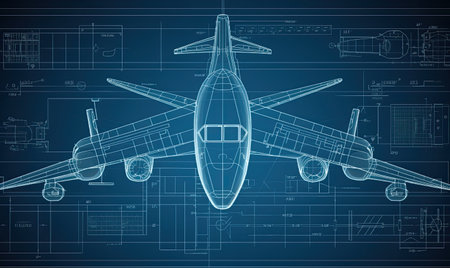 In-depth technical illustration of a plane's components depicted in a blueprint. Creating using generative AI toolsの素材