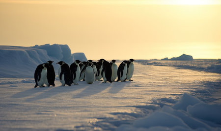 Penguins find solace in each other's company on the iceberg Creating using generative AI toolsの素材