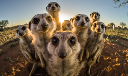 Meerkat takes a group selfie, showcasing its close-knit community. Creating using generative AI toolsの素材