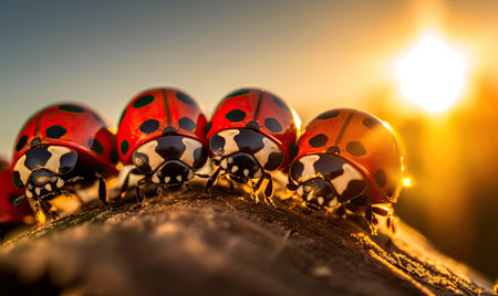 Selfie time for a cheerful ladybug as it perches on a flower petal. Creating using generative AI toolsの素材