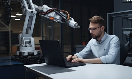 Young developer writing code and programming software application. Creating using generative AI toolsの素材