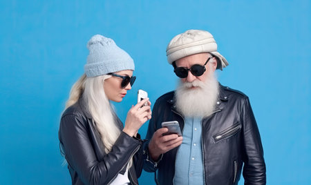 Elderly couple on a motorcycle, enjoying the open road. Creating using generative AI toolsの素材