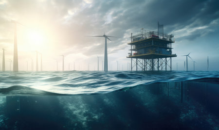 Harnessing the power of the ocean for hydrogen production. Creating using generative AI toolsの素材