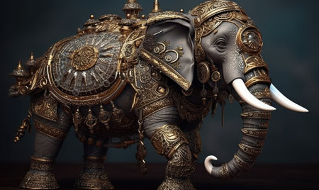 Behold the mighty anthropomorphic elephant, armored and ready for battle. Creating using generative AI toolsの素材