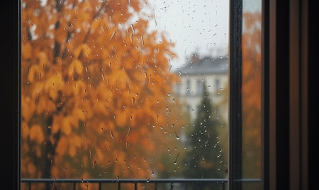 Cozy indoor day with raindrops tapping the window Creating using generative AI toolsの素材