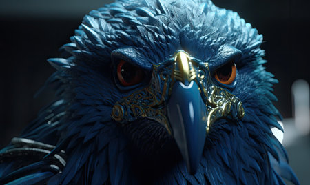 An awe-inspiring anthropomorphic eagle dons powerful military armor. Creating using generative AI toolsの素材