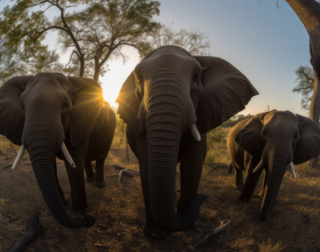 Majestic elephant strikes a pose for an impressive selfie in the wild. Creating using generative AI toolsの素材