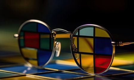 The stylish sunglasses with vibrant color glasses enhanced the look. Creating using generative AI toolsの素材