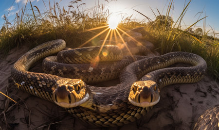 Snake's self-portrait showcases its graceful and slithering charm. Creating using generative AI toolsの素材